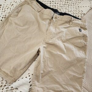 Lost Shorts Mens 34 Khaki Flat Front Casual Skate Chino Embroidered Logo Pockets